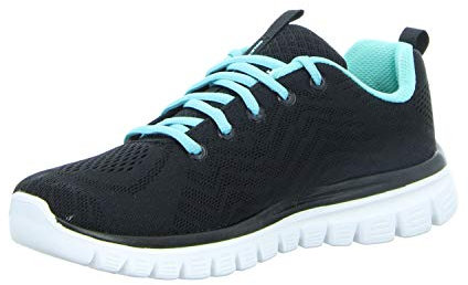 Skechers Femme Graceful-Get Connected Baskets, Black Mesh Turquoise Trim, 38 EU