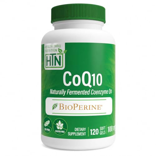 Health Thru Nutrition CoQ-10 100mg with BioPerine 120 Softgels | High Absorption Naturally Fermented USP Grade Coenzyme Q10 Supplement | 3rd Party Tested | Heart Health and Energy Support