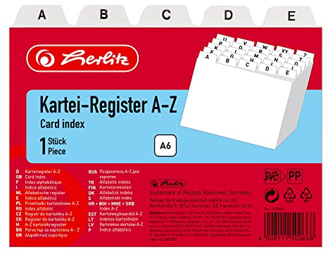 Herlitz 1500669 Karteiregister A6 Kunststoff PP 25-teilig A-Z weiß (1, DIN A6)