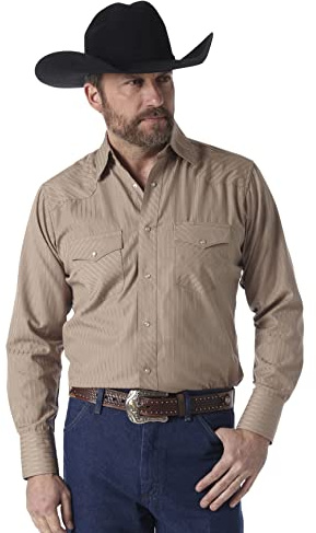 Wrangler herr sport western två fickor långärmad snap-skjorta, Mörk solbränna, M