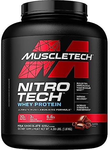 MUSCLETECH Proteinpulver, Nitro-Tech Protein Isolate & Peptide, Proteinpulver zum Muskelaufbau, für Männer und Frauen, Milchschokolade,1.81 kg (1er Pack), (Verpackung kann variieren)