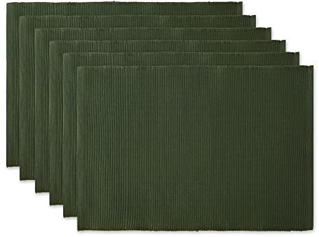 DII Basic Everyday Gerippte Tischplatte, 100% Baumwolle, Tischset-Set, 33 x 48 cm, Dunkelgrün, 6-teilig