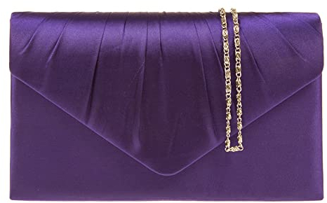 fi9® - Lussuosa pochette per signora, in raso, per feste, serate danzanti, matrimoni, Viola