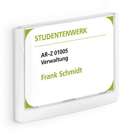 Durable Click Sign Dörrskylt, 149x105,5 mm, vit, 486102 | Plastskylt för kontor, skola & sjukhus, fällbar front, inklusive skruv & fästkuddar för montering, Made in Germany