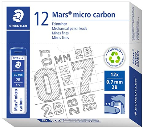 Staedtler 250 07-2B Mars Micro Feinminen, Minendurchmesser 0.7 mm, 2B, 12 Stück, graphitgrau