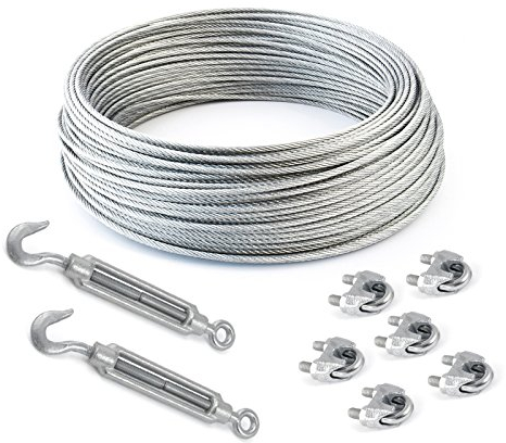 100m DRAHTSEIL SET PVC 4/5mm 6x7 + 6 x SEILKLEMMEN 5mm DIN741 + 2 x SPANNSCHLOSS M5 haken-öse verzinkt Stahlseil Forstseil Windenseil Seil Draht Stahl Drahtseilklemmen Drahtseil Drahtseilklemme Klemme Anschlagseil Spannschlösser Spannschloß Seilspanner Spanner