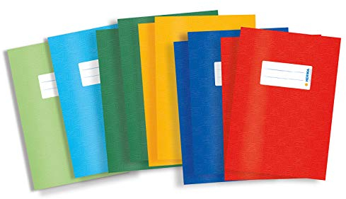 HERMA 19996 Heftumschläge A5 Bast Sortiment, 10 Stück, Hefthüllen mit Beschriftungsetikett & Baststruktur aus strapazierfähiger & abwischbarer Polypropylen-Folie, Heftschoner Set für Schulhefte farbig