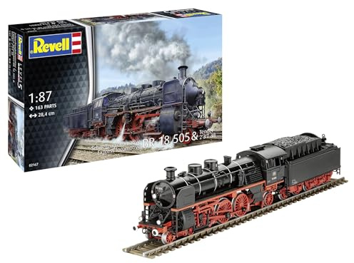 Revell Modellbausatz Schnellzuglokomotive BR 18 505 – Maßstab 1:87 – Historische Dampflok – Detailliertes Modell mit Tender – Präzises Fahrwerk & Schubgestänge – Perfekt für Modellbahn & Diorama