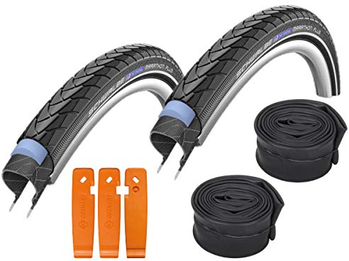 Schwalbe Reifen 40-622 Marathon Plus Set: 2x Fahrradreifen für Trekking- und Crossbikes, inkl. 2x Schwalbe Schlauch SV17, inkl. SKS Reifenheber