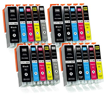 Supply Guy 20 bläckpatroner met chip kompatibel med Canon PGI-550 CLI-551 för Pixma IP8700 IP8750 MG6300 MG6350 MG7100 MG7150 MG7500 MG7550