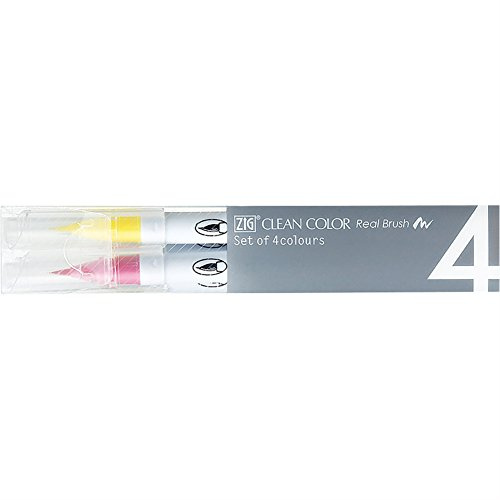 Kuretake Zig Clean Colour Pop Real Brush Water-Based Dye Pen Set - Set of 4, Brush Tip