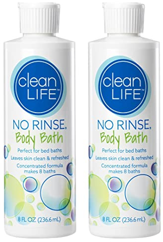 CleanLife Products No-Rinse Body Bath, 8 fl oz (Pack of 2, Makes 16 Complete Baths) – Gentle, Concentrated Liquid Body Wash Made in USA – Ideal for Post-Surgery, Elderly Care, Camping, and Travel