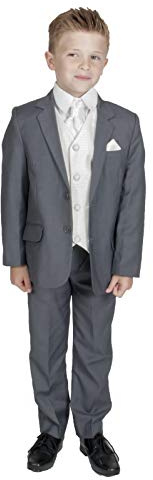 Boys 5 Piece Grey & Cream Diamond Suit (12-13 Years)