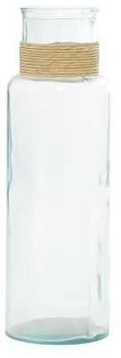 Deco 79 Recycled Glass Handmade Spanish Vase with Wrapped Rattan Neck Detail, 6 x 6 x 18, Clear