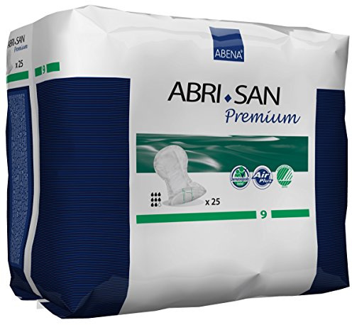 Abena Abri-San Premium Mens & Womens Incontinence Pads, Breathable & Comfortable, Fast Absorption, Discreet & Effective Shaped Incontinence Pads for Men/Women - Premium 9, 2400ml Absorbency, 25PK