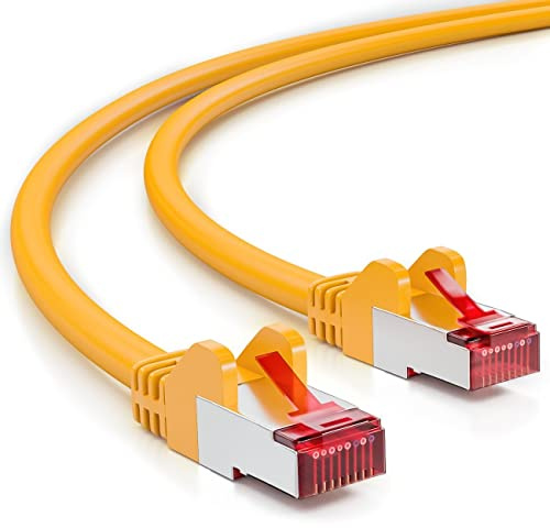 deleyCON 7,5m Câble Réseau Cat6-1 000 Mbit/s (Cuivre, S/FTP, sans Halogène) RJ45 Gigabit Câble Patch Ethernet LAN - pour DSL, Internet, Wi-Fi, Switch, Routeur, Modem, Panneau de Brassage - Jaune