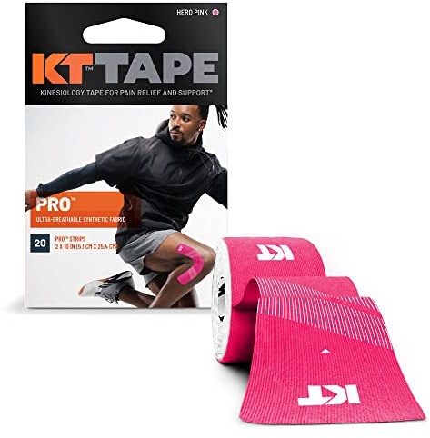 KT Tape, Pro Synthetic Kinesiology Athletic Tape, 20 Count, 10” Precut Strips, Hero Pink