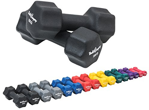 Bad Company Neopren-hantlar för aerobics, gymnastik och fitness I 2 x 5 kg (svart)