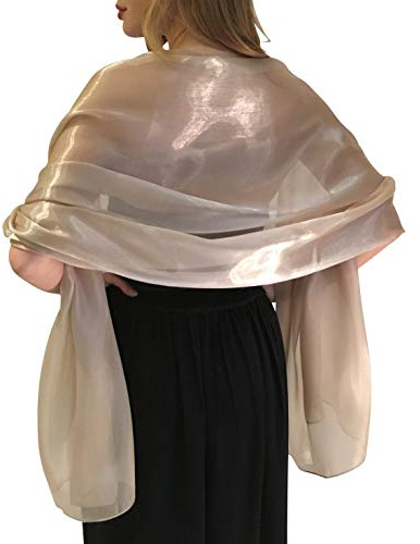 Central Chic Silky Iridescent Wrap Stole Shawl Pasmina For Weddings Bridal Bridemaids & Evening Wear (Golden Taupe)