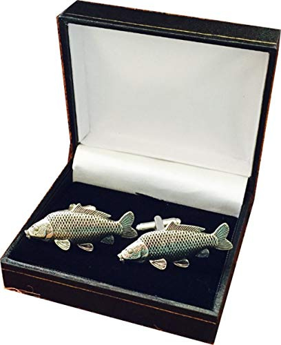 Reallyusefulgifts Antique Pewter Common Carp Fish Fishing Fisherman Emblem Mens Cufflnks with Gift Box