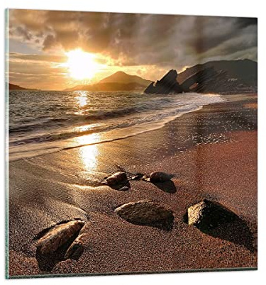 Moderne Impression sur Verre 70x70cm Image Tableau en Verre Decoration Murale Plage nuages soir côte Grand Tableaux Decoratifs Muraux Chambre Cuisine Carré Deco Cadre Salon Art Wall GAC70x70-2527