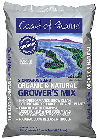 Coast of Maine CMSBO15 Stonington Blend Organic Growers Potting Soil Mix with All Natural Oceanic Ingredients for Planters and Pots, 1.5 Cubic Feet