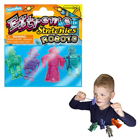 Extreme Stretchies - Robots from Deluxebase. Pack of 4 Small Stretchy Futuristic Robo Toys. Perfect for kids and great party toys