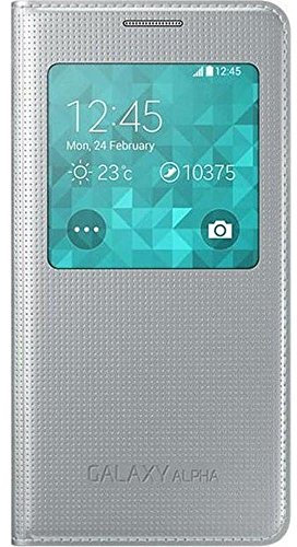 Samsung S-View Schutzhülle Flip Case Cover für Samsung Galaxy Alpha - Silber