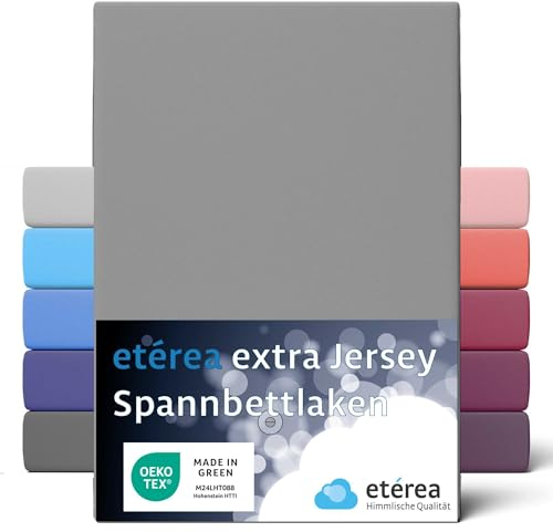 etérea Premium Spannbettlaken 100x200cm - 120x220cm Grau – extra Jersey Spannbetttuch bis 35cm Höhe – 160 g/m² gekämmte Baumwolle – Boxspring & Wasserbett Bettlaken