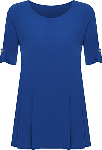 WearAll Womens Plus Size Scoop Neck Short Sleeve Flared Ladies Long Plain Top Sizes 14-28