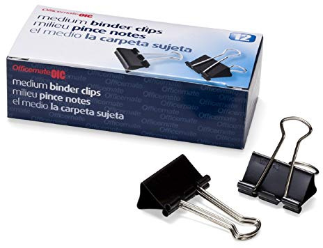 Officemate Medium Binder Clips, Black, 12 count (Pack of 12)