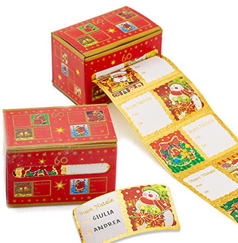 120 x Bigliettini Biglietti Adesivi 7 Fantasie di Auguri per i Regali di Natale