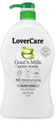 LoverCare Goat's Milk Moisturizing Body Wash Shower Cream Shower Gel Aloe Vera 40.7 Fl.Oz