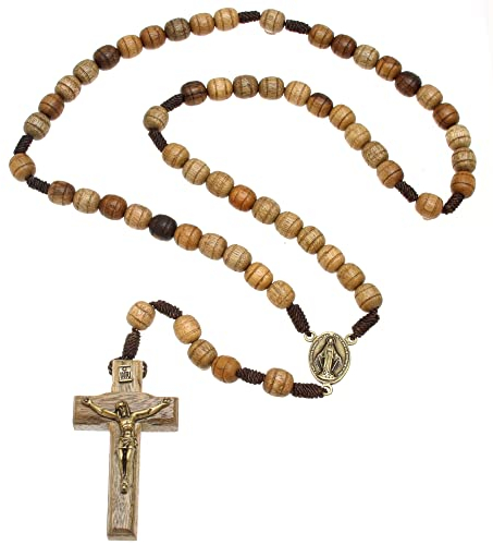 Alexander Castle Solide Hölzerne Rosenkranz Perlen Katholisch (Handmade - Brazilian Walnut) mit Madonna Medaillon Herzstück - Kommt in Velours-Geschenk-Beutel