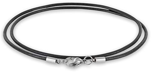 Auroris Echtleder Kette 2 mm mit Karabinerverschluss aus Edelstahl Farbe/Länge wählbar - schwarz / 42 cm