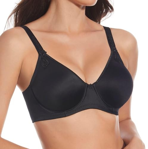 Selene, Sujetador Reductor para Mujer con Tirantes Bordados y Aros, Sin Relleno, Colección Berta, Color Negro, Talla 95C