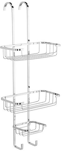 Croydex 3 Tier Hanging Shower Caddy - Hook Over Door Bathroom Accessory with Three Storage Baskets, Durable Chrome Plated Steel, No Drill Shower Caddy, Rust Free