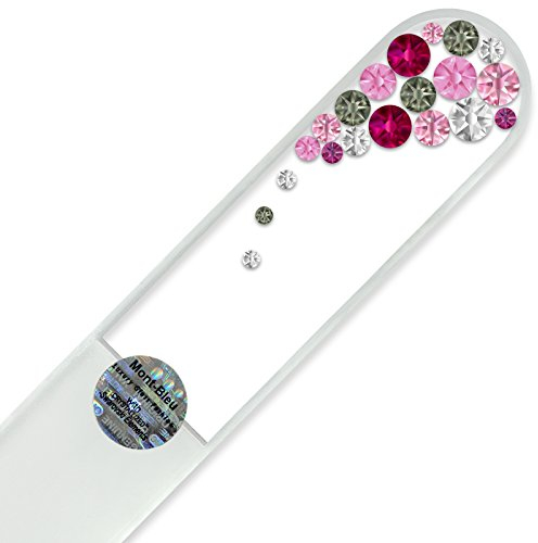 Large Crystal Nail File with Swarovski Elements, Hand Made, Czech Tempered Glass, Lifetime Guaranty, in Suede Sleeve (Pink)