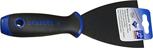 HAROMAC Malerspachtel mit Teflonbeschichtung und Softgriff, 80 mm, rostfreier Edelstahl, schwarze Teflonbeschichtung, 2K Softgriff, Profi-Ausführung, Trockenbau, Farbspachtel, Abrennspachtel