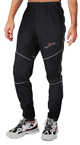 4ucycling Men's Mountain Bike Pants, Thermal Fleece Winter Cycling Windproof Running Pants for Cold Weather Riding Hiking Black