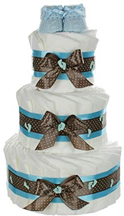 XXL gâteau de couches avec Baby Booties Bleu – Cadeau de Naissance et Baptême – Couche unique Tartes De dubistda