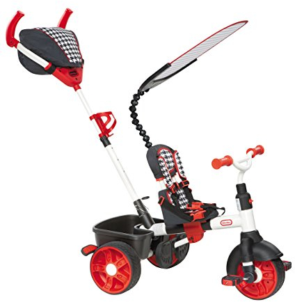 Little Tikes 4-in-1 Sports Edition Dreirad - Vier Stufen zum Wachsen - Mit Hüftbügel, verstellbaren Griffen und Sitz mit Gurt, Sonnendach - Montage erforderlich - Für Kinder ab 9 Monaten - Rot & Weiß