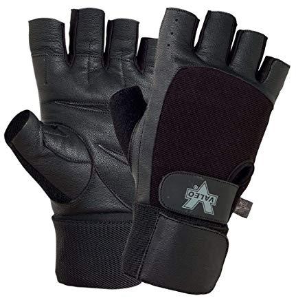 Valeo Industrial V335-WS Pro-Material Handling/Competition Fingerless Lifting Gloves with Wrist Strap, VA5150, Pair, Black, Small