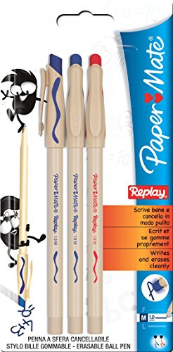Paper Mate Replay - Penna a sfera cancellabile con punta media, colori assortiti (confezione da 3)
