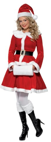 Smiffys Costume de Mère Noël, Rouge, avec veste, jupe, bonnet, ceinture et manchon Halloween