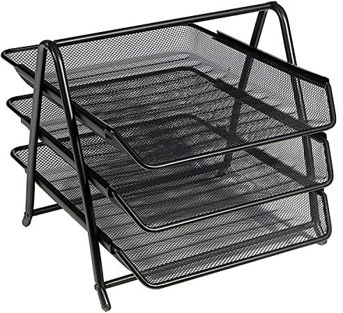 OSCO 3 Tier Wire Mesh Letter Tray Desk Organiser, Steel Mesh Paper Filing Magazine Rack, A4 & Foolscap Document Sorter for Office & Home, Easy Assembly, Durable & Space-Saving, Black