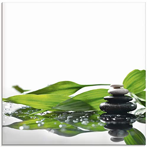 ARTland Wanddeko Glasbilder Wandbild Glas Bild einteilig 30x30 cm Quadratisch Asien Wellness Zen Steine Spa Blätter Reflektion Entspannung S7LT