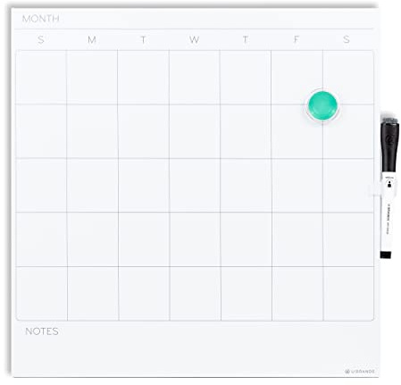 U Brands Square Magnetic Dry Erase Calendar White Board, 14 x 14, Frameless, Includes Marker and Magnet