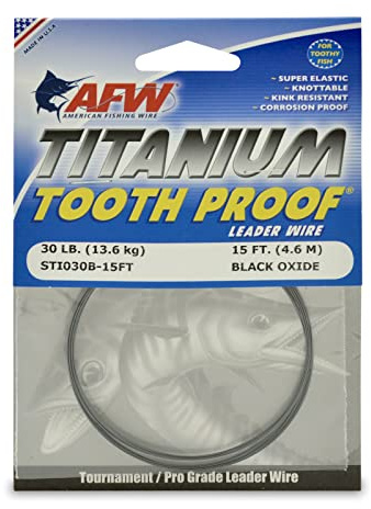 American Fishing Wire Titanium Tooth Proof Single Strand Leader Wire, Black Color, 30 Pound Test, 15-Feet
