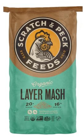 Scratch and Peck Feeds Whole Grain Layer Mash Chicken and Duck Feed - 40 lbs Bag - Corn-Free and Soy-Free - 16% Protein, Certified Organic and Non-GMO Project Verified Chicken Food